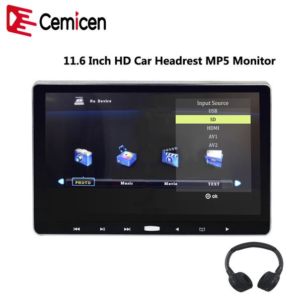 cemicen 11.6 inch car headrest monitor mp5 player touch button ips screen hd 1080p video/usb/sd/ir/fm transmitter/hdmi/speaker
cemicen 11.6 inch car headrest monitor mp5 player touch button ips screen hd 1080p video/usb/sd/ir/fm transmitter/hdmi/speaker