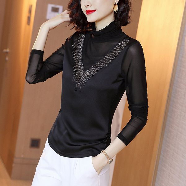 new 2020 women spring autumn high fashion turtleneck guaze long sleeve rhinestone t shirt female casual loose oversize shirt, White
new 2020 women spring autumn high fashion turtleneck guaze long sleeve rhinestone t shirt female casual loose oversize shirt, White