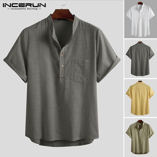 incerun 2020 men's cotton shirt summer short sleeve solid color stand collar streetwear loose harajuku casual camisa, White;black
incerun 2020 men's cotton shirt summer short sleeve solid color stand collar streetwear loose harajuku casual camisa, White;black