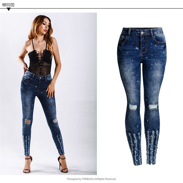 2019 solid wash skinny jeans woman high waist embroidery fashion scratch denim pencil jeans stretch breeches women summer pants, Blue
2019 solid wash skinny jeans woman high waist embroidery fashion scratch denim pencil jeans stretch breeches women summer pants, Blue