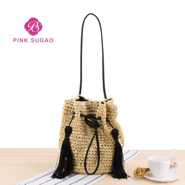 

Pink sugao designer handbags designer luxury handbags purses straw handbag 2019 brand fashion luxury designer bags tassel bag bucket 042401