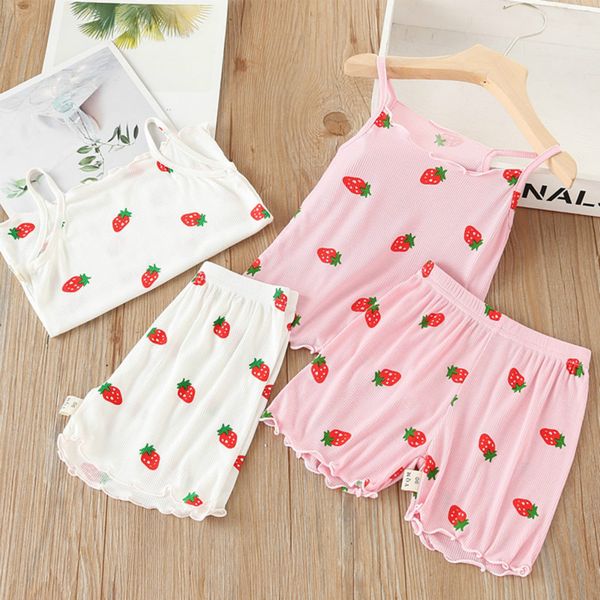 2020 summer kids baby girl pajama casual loose strawberry print vest +shorts 2pcs set sleepwear children pyjama clothes, Blue;red 
2020 summer kids baby girl pajama casual loose strawberry print vest +shorts 2pcs set sleepwear children pyjama clothes, Blue;red