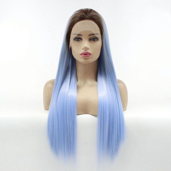 synthetic wigs ombre party for women long silky straight dark roots blue wig lace front heat resistant fiber hair, Black
synthetic wigs ombre party for women long silky straight dark roots blue wig lace front heat resistant fiber hair, Black