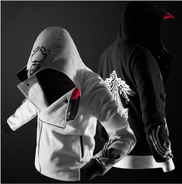 fashion quality cosplay zipper hoodie fleece velvet jacket coat clothing, Black