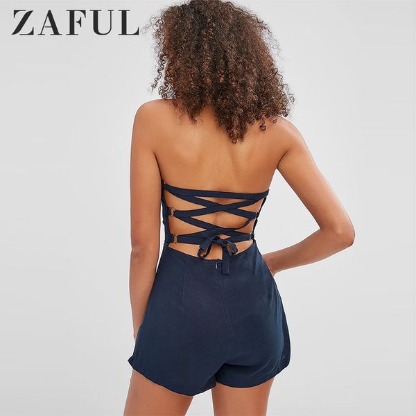 zaful bandeau lace-up asymmetric romper rayon sleeveless bodysuits lace up strapless playsuits solid women summer clothes 2019, Black;white
zaful bandeau lace-up asymmetric romper rayon sleeveless bodysuits lace up strapless playsuits solid women summer clothes 2019, Black;white
