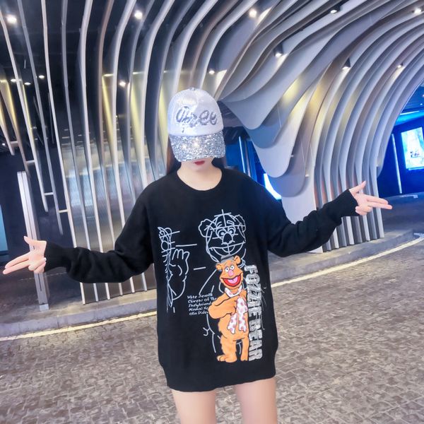 peiling dragon womens sweaters long sleeves winter autumn little bear cartoon sequined loose sweater female tide card w0158, White;black
peiling dragon womens sweaters long sleeves winter autumn little bear cartoon sequined loose sweater female tide card w0158, White;black