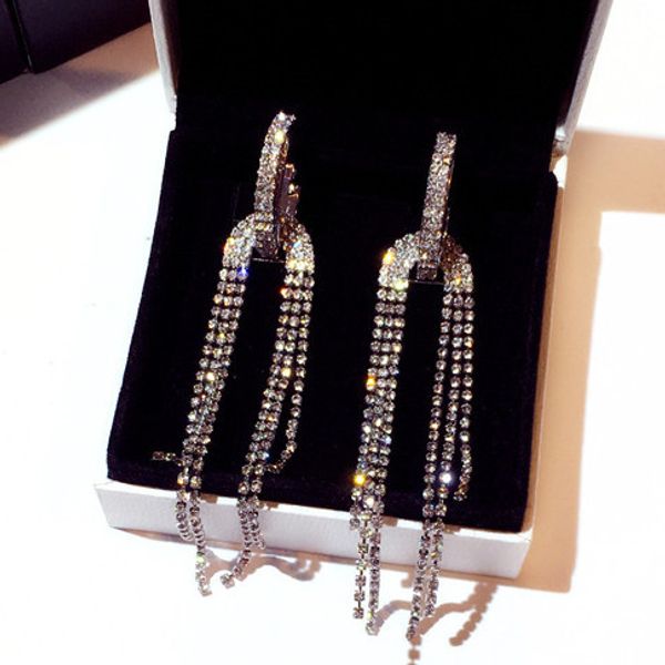 super glittering diamond zircon long tassel dangle stud earrings for woman girls fashion luxury cute designer, Golden;silver
super glittering diamond zircon long tassel dangle stud earrings for woman girls fashion luxury cute designer, Golden;silver