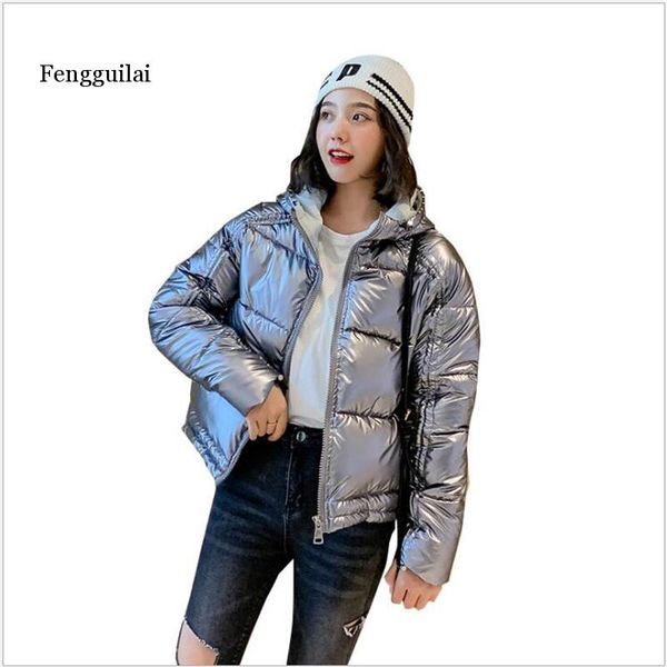 

new parkas female women winter jacket the glossy female 2019 winter coat cotton padded jacket students bread coat, Black