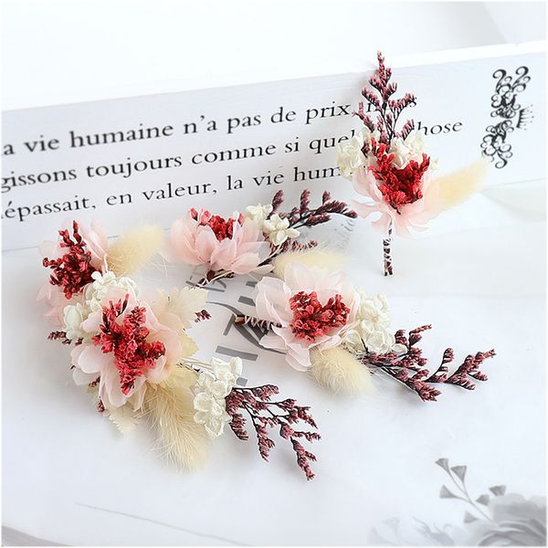 2019 new korean bride mori's wedding headdress hairpins super fairy sweet dry flower earrings suit wedding headdress, Golden;white
2019 new korean bride mori's wedding headdress hairpins super fairy sweet dry flower earrings suit wedding headdress, Golden;white