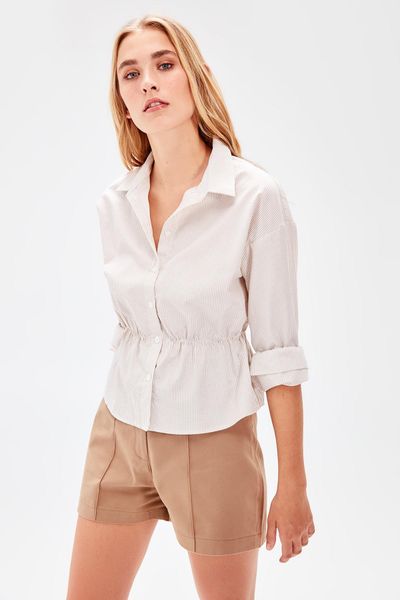 trendyol beige striped shirt twoaw20go0192, White