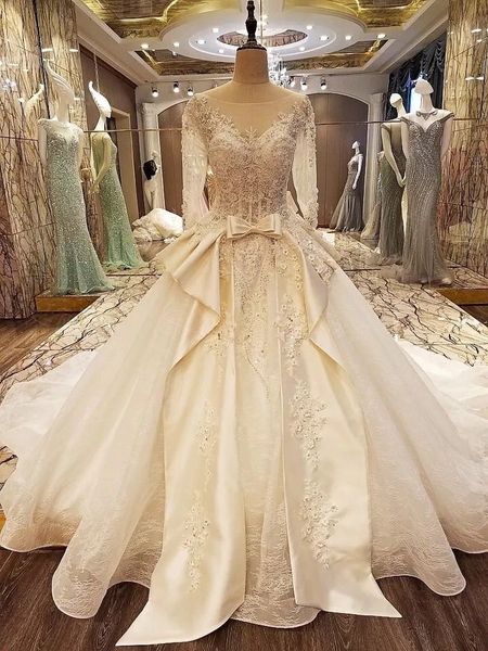 2019 new arrival luxurious wedding dresses sheer bateau neck v back lace up pearls bead appliques bridal gowns with sheer sleeves, White
2019 new arrival luxurious wedding dresses sheer bateau neck v back lace up pearls bead appliques bridal gowns with sheer sleeves, White
