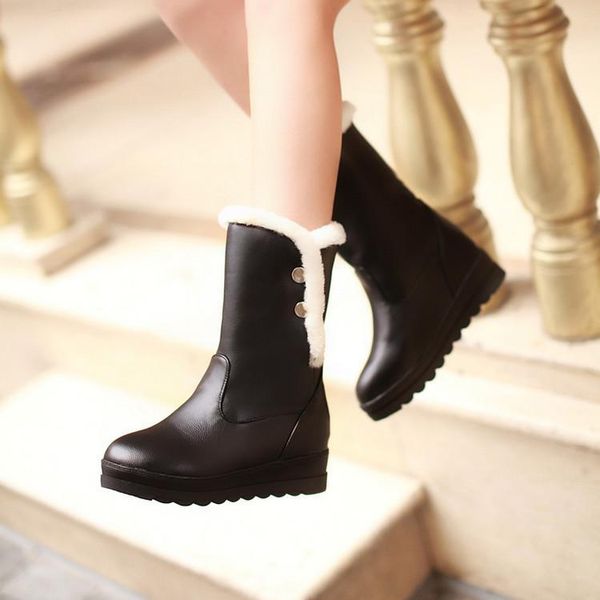 women's winter faux leather round toe mid calf snow boots, Black
women's winter faux leather round toe mid calf snow boots, Black