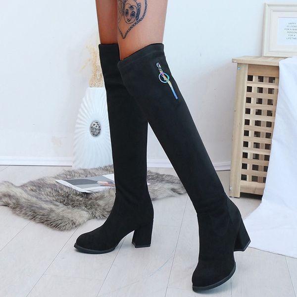 women knee-high boots lace up high heels women shoes lace up winter boots warm size new fashion boots#3, Black