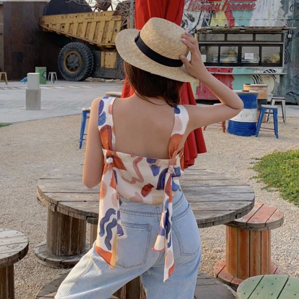 summer new casual crop tied belt spaghetti strap fashion brand korean style women's clothing tanks camis modis, White
summer new casual crop tied belt spaghetti strap fashion brand korean style women's clothing tanks camis modis, White