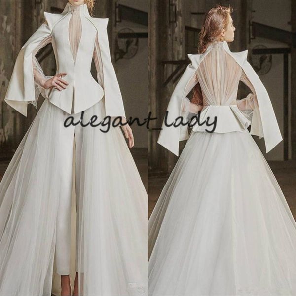 vintage wedding jumpsuit with detachable train 2020 long sleeve high neck plus size robes de mariée bride pant suit wedding gown, White
vintage wedding jumpsuit with detachable train 2020 long sleeve high neck plus size robes de mariée bride pant suit wedding gown, White