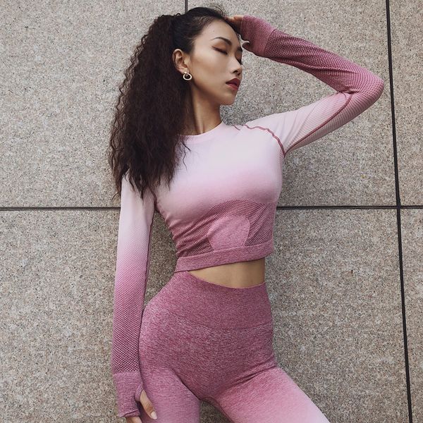 2019 brand seamless two piece set tracksuit women long sleeve fitness crop seamless womens two piece sets, White
2019 brand seamless two piece set tracksuit women long sleeve fitness crop seamless womens two piece sets, White