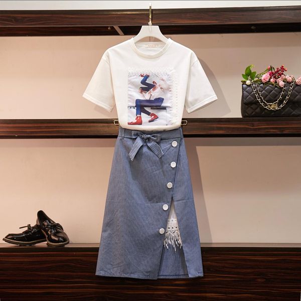 summer women set print harajuku lace stripe a-line skirt elegant size plus size two pieces famale clothes, White
summer women set print harajuku lace stripe a-line skirt elegant size plus size two pieces famale clothes, White