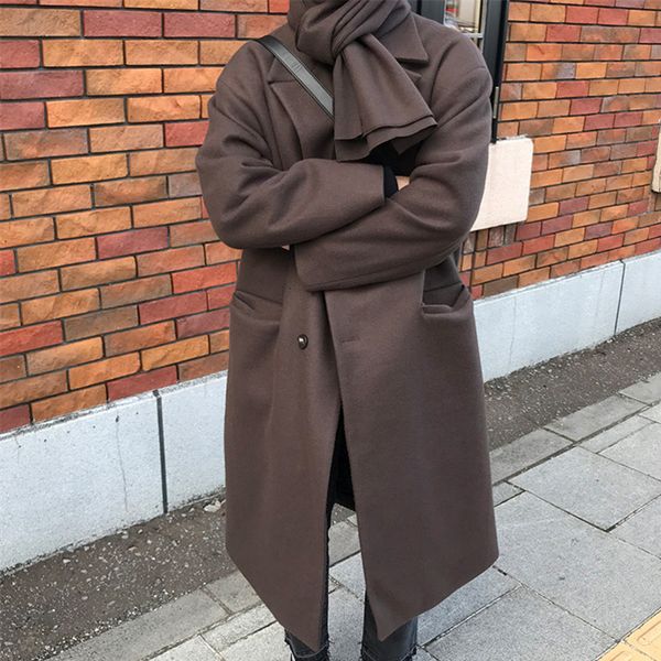 men's wool & blends winter long woolen coat fashion solid color v-neck jacket men streetwear wild loose british style overcoat mens, Black
men's wool & blends winter long woolen coat fashion solid color v-neck jacket men streetwear wild loose british style overcoat mens, Black