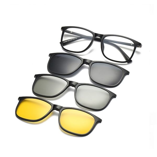 

eyewear magnetic clip tr spring eyeglasses legs myopia eyeglass frame with clip on three polarized sunglasses 3d glasses lenses, Black