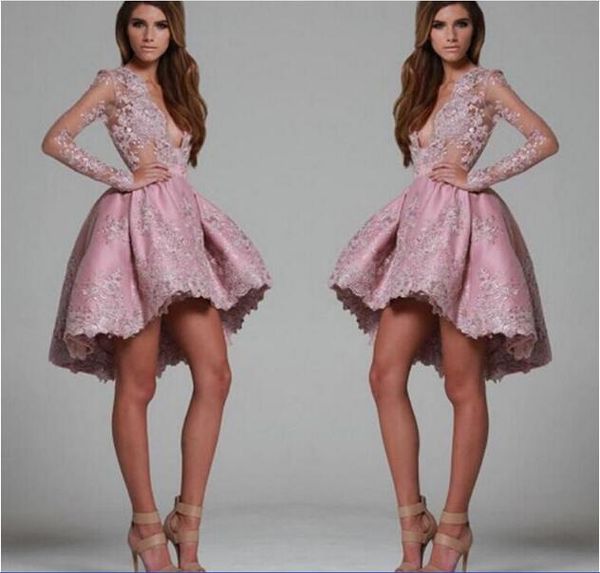 full lace long sleeves short cocktail dresses deep v neck formal party gowns pageant evening wear hi-lo party homecoming dresses, Red
full lace long sleeves short cocktail dresses deep v neck formal party gowns pageant evening wear hi-lo party homecoming dresses, Red
