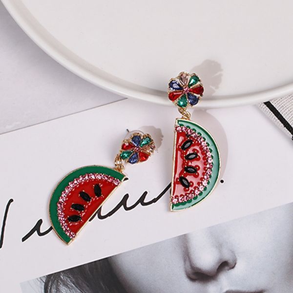 crystal dangle earrings for women statement big earrings fruit series watermelon slices semicircle drop jewelry femme, Silver 
crystal dangle earrings for women statement big earrings fruit series watermelon slices semicircle drop jewelry femme, Silver
