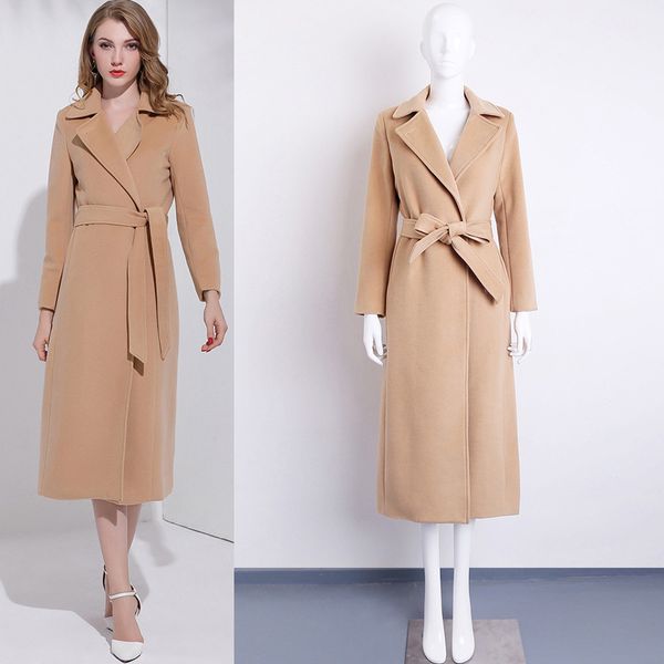 office lady belt women long winter wool blend coat turn-down collar wool coat and jacket solid outerwear, Black
office lady belt women long winter wool blend coat turn-down collar wool coat and jacket solid outerwear, Black