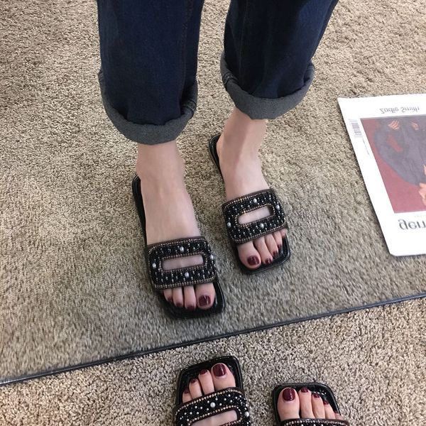 2020 new spring korean fashion pearl open toe yi zi tuo flat-bottomed sandals red sandals and slippers female outer wear, Black
2020 new spring korean fashion pearl open toe yi zi tuo flat-bottomed sandals red sandals and slippers female outer wear, Black