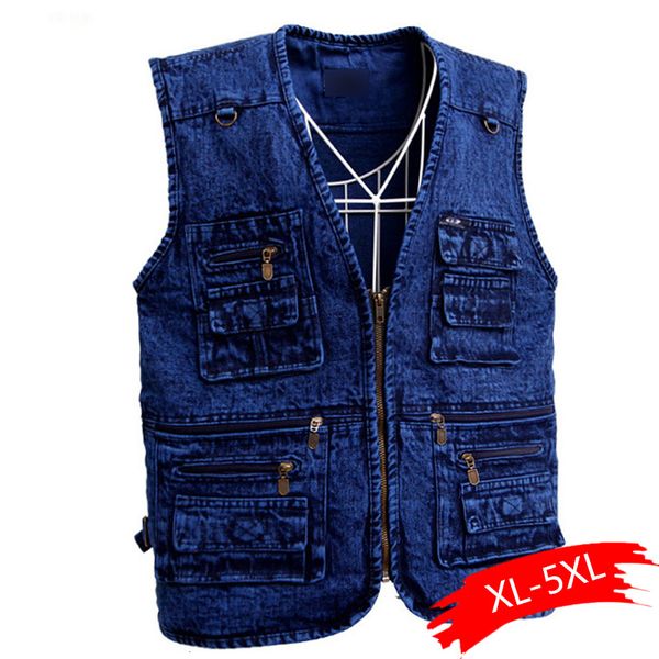 men's vest outerwear denim waistcoat deep blue color plus size sleeveless jacket multi-pocket size xl to 5xl large, Black;white
men's vest outerwear denim waistcoat deep blue color plus size sleeveless jacket multi-pocket size xl to 5xl large, Black;white