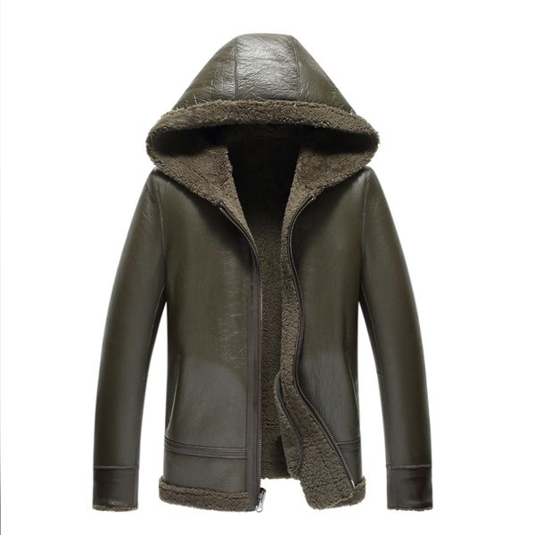 woolen coat men trench coat warm hooded woolen overcoat, Black