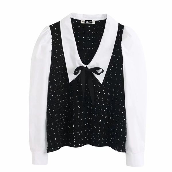 new women vintage white puff sleeve patchwork casual tweed smock blouse ladies cute peter pan collar bow shirts chic ls6320
new women vintage white puff sleeve patchwork casual tweed smock blouse ladies cute peter pan collar bow shirts chic ls6320