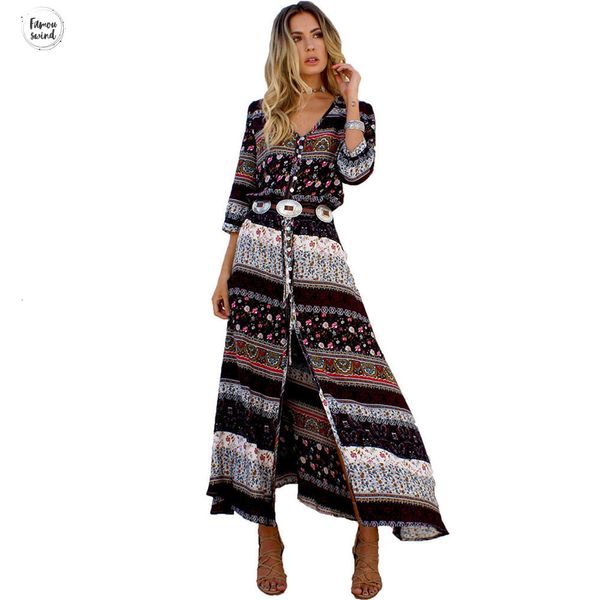 women dress summer print long elegant vintage fashion beach robe bohemian vestidos casual designer clothes style dress, Black;gray
women dress summer print long elegant vintage fashion beach robe bohemian vestidos casual designer clothes style dress, Black;gray