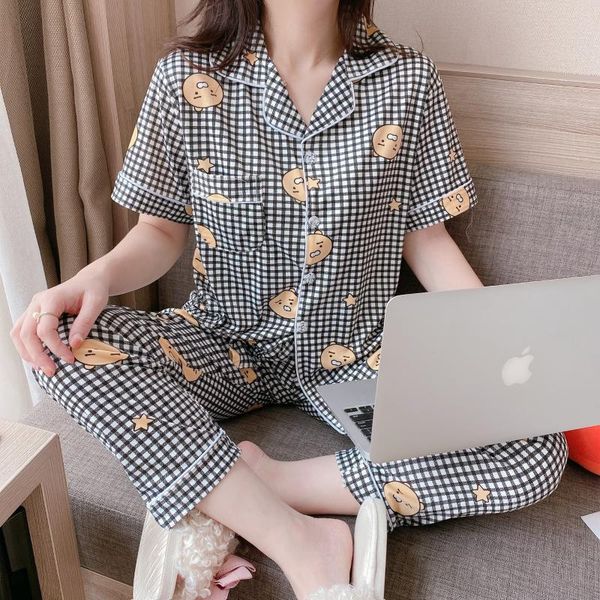summer cartoon lattice bear print short sleeve women pajamas set trousers cardigan pyjamas 2 piece sleepwear lapel pajama set, Black;red
summer cartoon lattice bear print short sleeve women pajamas set trousers cardigan pyjamas 2 piece sleepwear lapel pajama set, Black;red