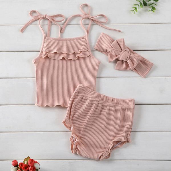 3pcs infant baby girl clothes ruffle vest shorts pants summer outfit set, White
3pcs infant baby girl clothes ruffle vest shorts pants summer outfit set, White