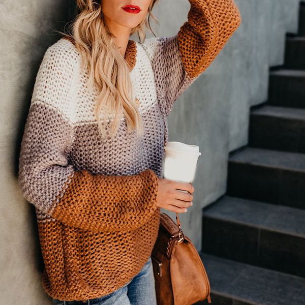 new women pullover sweater thick splice sweater female round neck long sleeve casual vn 68, White;black
new women pullover sweater thick splice sweater female round neck long sleeve casual vn 68, White;black