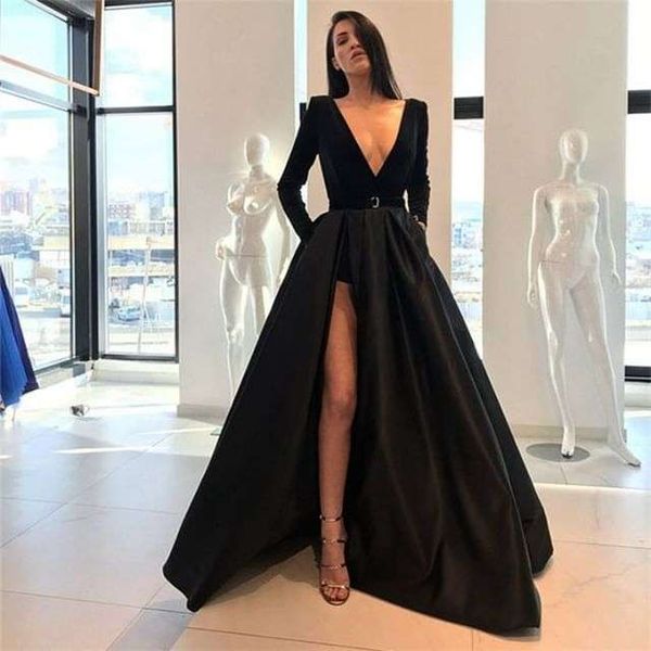 2019 simple black v neck evening dresses long sleeve side split a line formal occasion prom party dresses custom made, Black;red
2019 simple black v neck evening dresses long sleeve side split a line formal occasion prom party dresses custom made, Black;red