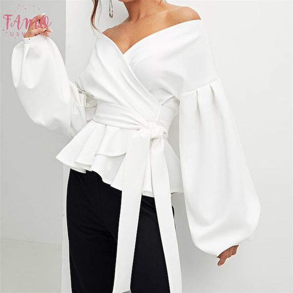 blouses femme t 2020 women fashion long sleeve strapless v neck lantern sleeve bow belt bandage women work office lady shirt, White
blouses femme t 2020 women fashion long sleeve strapless v neck lantern sleeve bow belt bandage women work office lady shirt, White