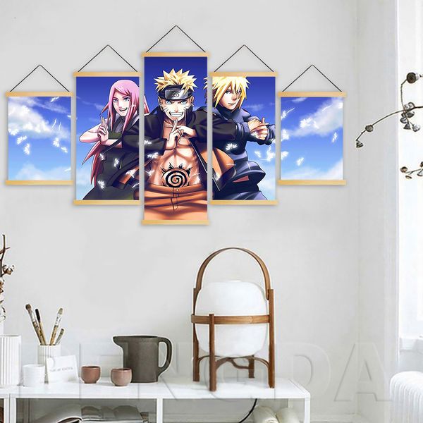 nordic home decor print wall art canvas picture 5 panel naruto animation poster wooden scroll hanging painting for children room
nordic home decor print wall art canvas picture 5 panel naruto animation poster wooden scroll hanging painting for children room