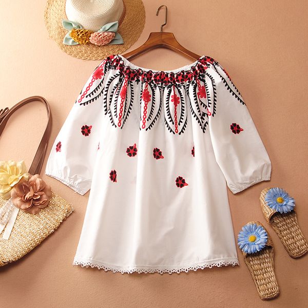 embroidered slash neck shirts women cotton wild casual fashion blouses and female sweet half sleeve summer new 2020, White
embroidered slash neck shirts women cotton wild casual fashion blouses and female sweet half sleeve summer new 2020, White