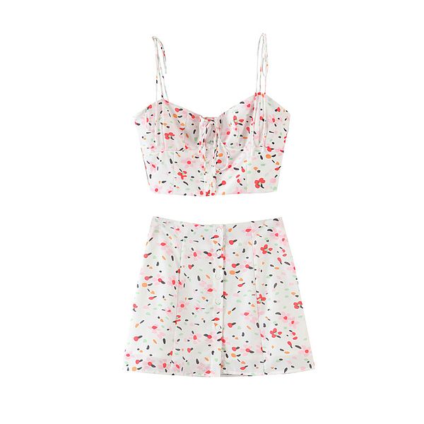 two piece dress summer print skirt set women spaghetti strap bow tie short lady bodycon a line sheath beach party sets, White
two piece dress summer print skirt set women spaghetti strap bow tie short lady bodycon a line sheath beach party sets, White