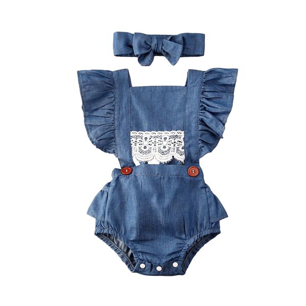 newborn infant baby girl romper bodysuit denim bodysuits headband 2pcs ruffles, Blue 
newborn infant baby girl romper bodysuit denim bodysuits headband 2pcs ruffles, Blue