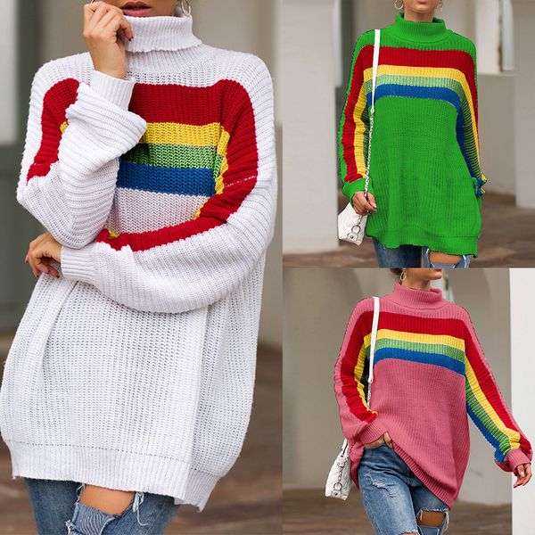 oeak 2019 women's stylish striped turtleneck collar pullover sweater, White;black
oeak 2019 women's stylish striped turtleneck collar pullover sweater, White;black