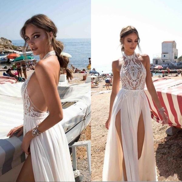 2019 wedding dresses a line halter neckline applique backless high split wedding dress bridal gowns robe de mariée, White
2019 wedding dresses a line halter neckline applique backless high split wedding dress bridal gowns robe de mariée, White