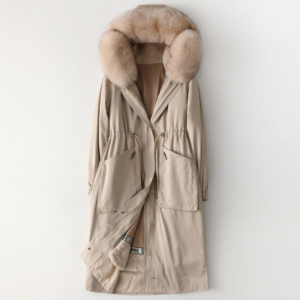 women's fur & faux winter collar hooded parka female inner coat khaki long thick warm real jackets outwear, Black 
women's fur & faux winter collar hooded parka female inner coat khaki long thick warm real jackets outwear, Black