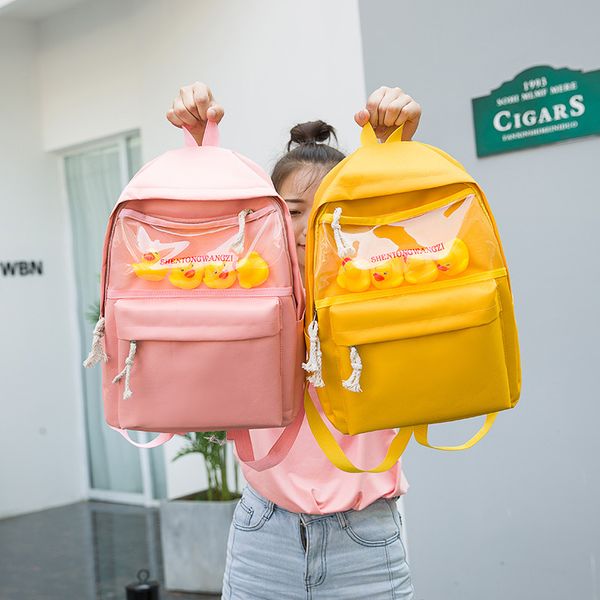 2019 summer new women shoulder bag transparent duck backpack college middle school student bag large canvas travel rucksack
2019 summer new women shoulder bag transparent duck backpack college middle school student bag large canvas travel rucksack