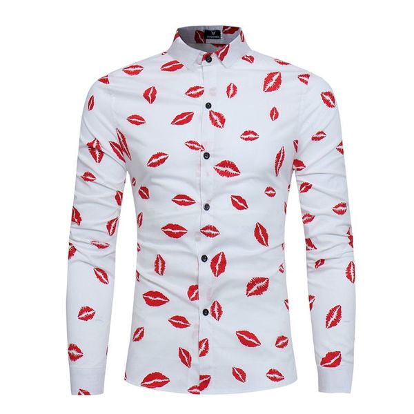 fashion lips printed long sleeve men shirt casual comfortable cotton turn-down collar camisas masculina, White;black
fashion lips printed long sleeve men shirt casual comfortable cotton turn-down collar camisas masculina, White;black