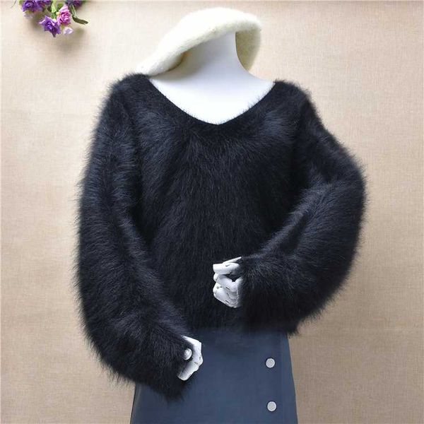 female women short style crop v-neck fuzzy mink cashmere loose pullover angora hair knitted jumper winter sweater top, White;black
female women short style crop v-neck fuzzy mink cashmere loose pullover angora hair knitted jumper winter sweater top, White;black