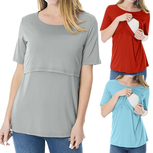 women casual short sleeve solid round neck breast feeding maternity nursing blouse t-shirt plus size s-2xl, White
women casual short sleeve solid round neck breast feeding maternity nursing blouse t-shirt plus size s-2xl, White