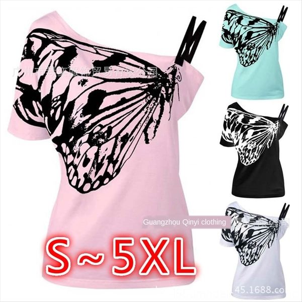 2020 butterfly printing inclined short-sleeved t-shirt multi-color multi-size t-shirt shoulder strap butterfly shoulder strap, White
2020 butterfly printing inclined short-sleeved t-shirt multi-color multi-size t-shirt shoulder strap butterfly shoulder strap, White
