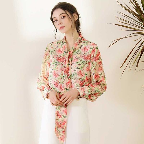 women's shirt bow collar floral printed long sleeves fashion spring summer shirts blouse, White
women's shirt bow collar floral printed long sleeves fashion spring summer shirts blouse, White