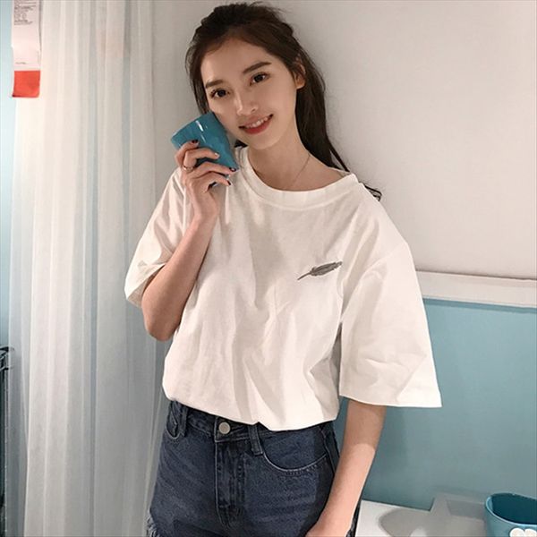 summer loose feather printed short-sleeved female round collar student summer t-shirt loose feather printed short-sleeved t-shirt female, White
summer loose feather printed short-sleeved female round collar student summer t-shirt loose feather printed short-sleeved t-shirt female, White